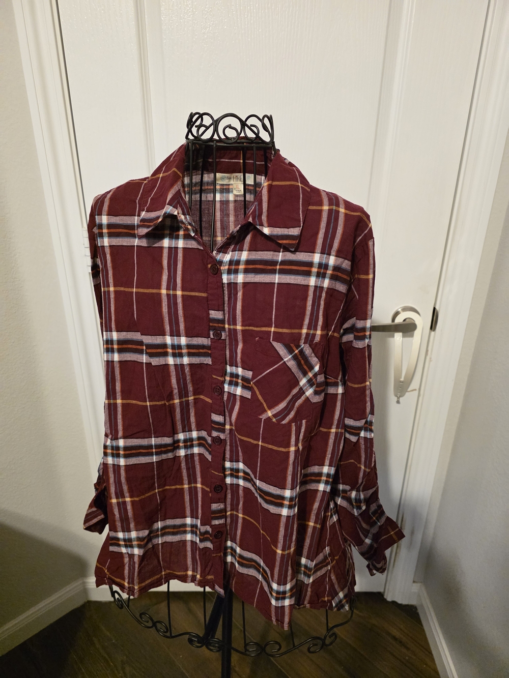 love Fire Maroon Plaid Shirt with Mustard and Navy Stripes